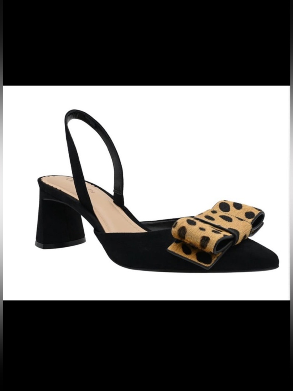 On 34th Calf Hair Leopard Bow Heels Black Block Sandals Size 7 NWT
